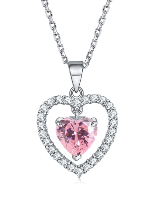 Pink [October] 925 Sterling Silver Birthstone Heart Dainty Necklace
